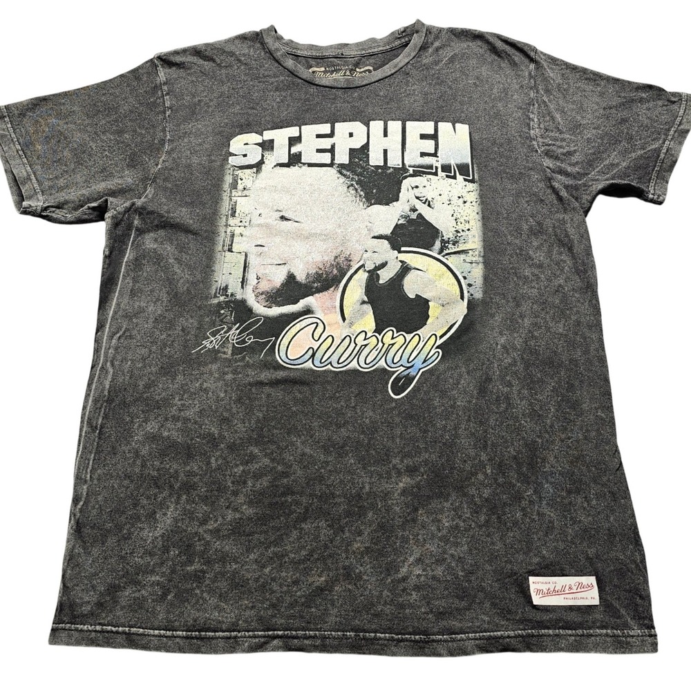 Mitchell & Ness Stephen Curry Warriors Graphic T-Shirt Acid Wash Men Large Black